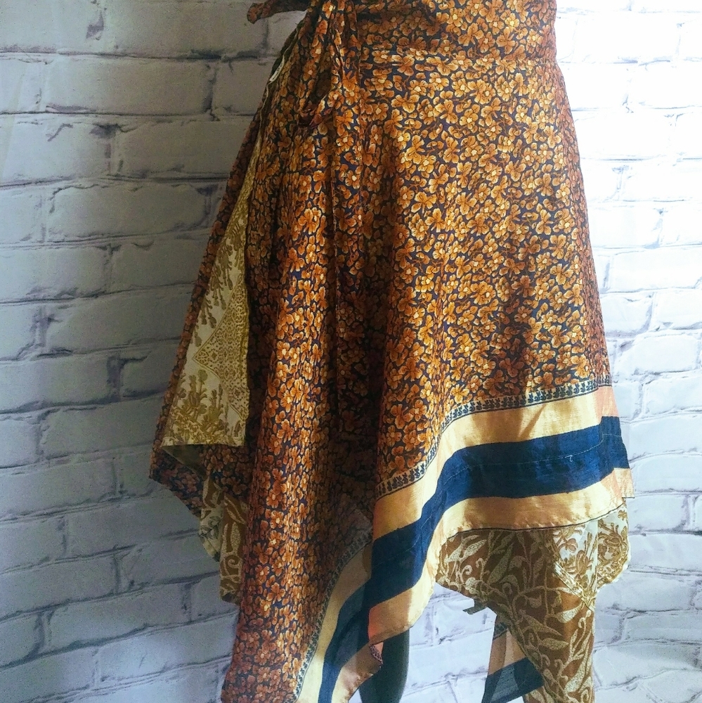 Reversible silk wrap skirt